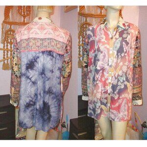 John Mark Butterfly Embroidered Top Size M Pockets Velvet Burnout Button Artsy